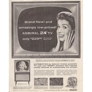 1955 Admiral 24 Inch TV Vintage Print Ad Mid Century Television Retro Decor